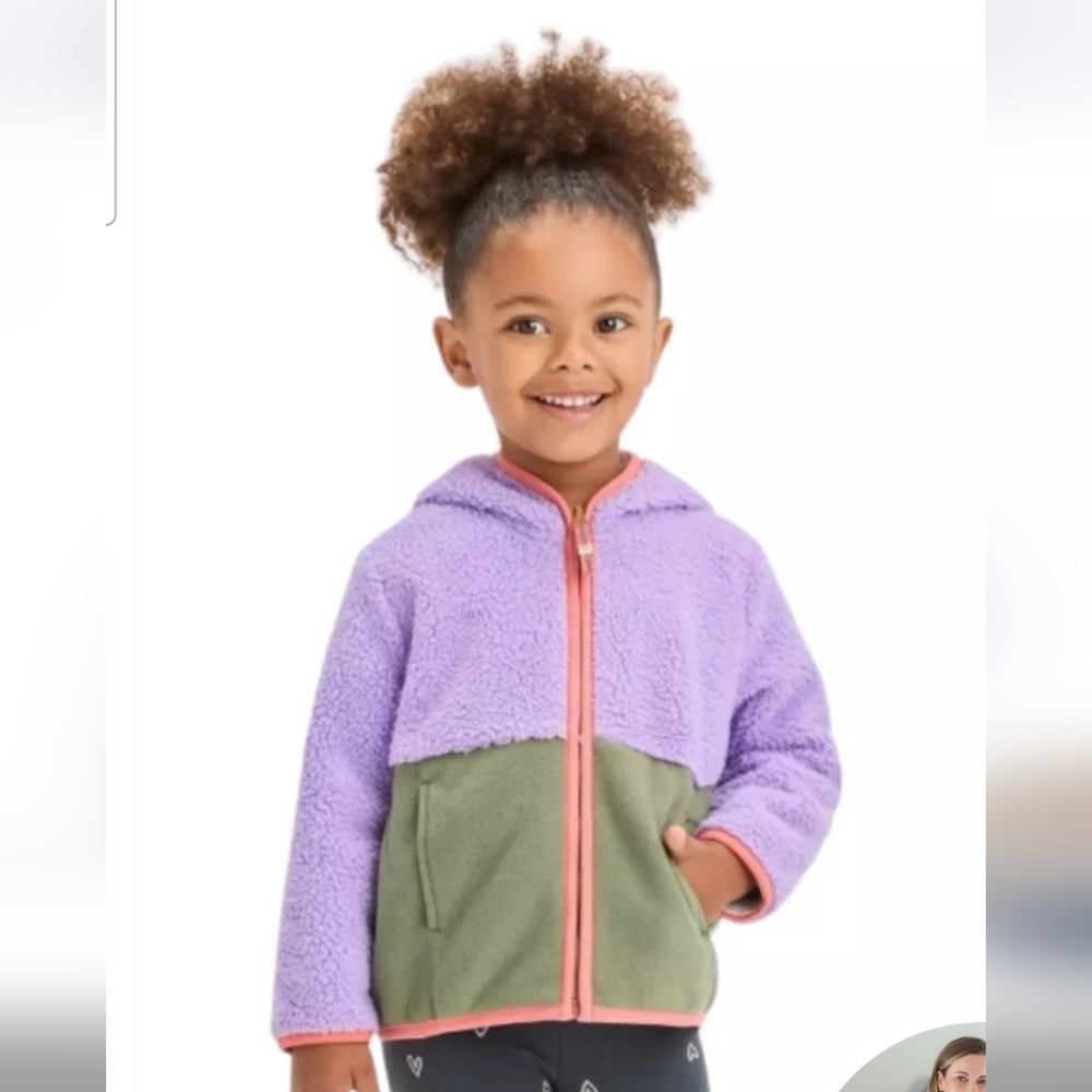 Girl's Cat & Jack Purple And Green Fleece Long Sleeve Pullover - 2T